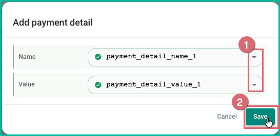 The payment detail fields are mapped and the save button is being clicked.