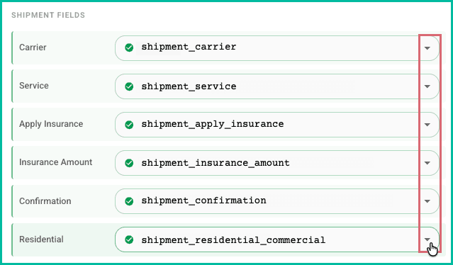 The shipment fields are mapped.