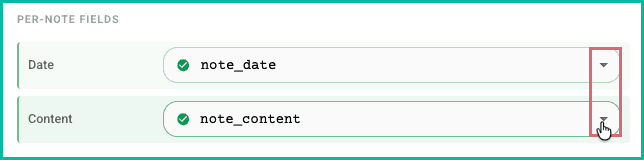 The note date and note contents fields are mapped.