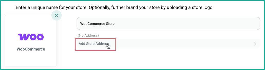 The store address link is being clicked to add a store address.