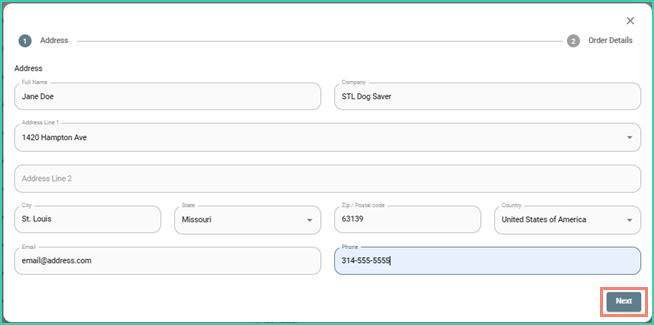 Ship To address form with fields for name, address, city, state, and zip