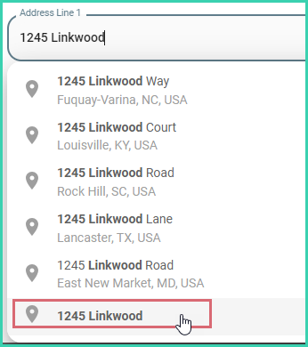 Selecting the last entry to manually enter an address