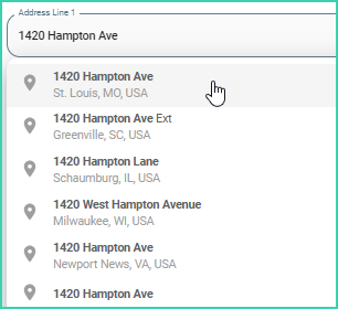 Address auto-complete suggestions appearing as you type