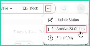 Order Actions Menu with Archive Orders option selected