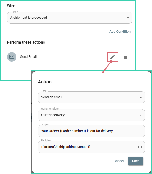 Automation to notify customer their package is out for delivery