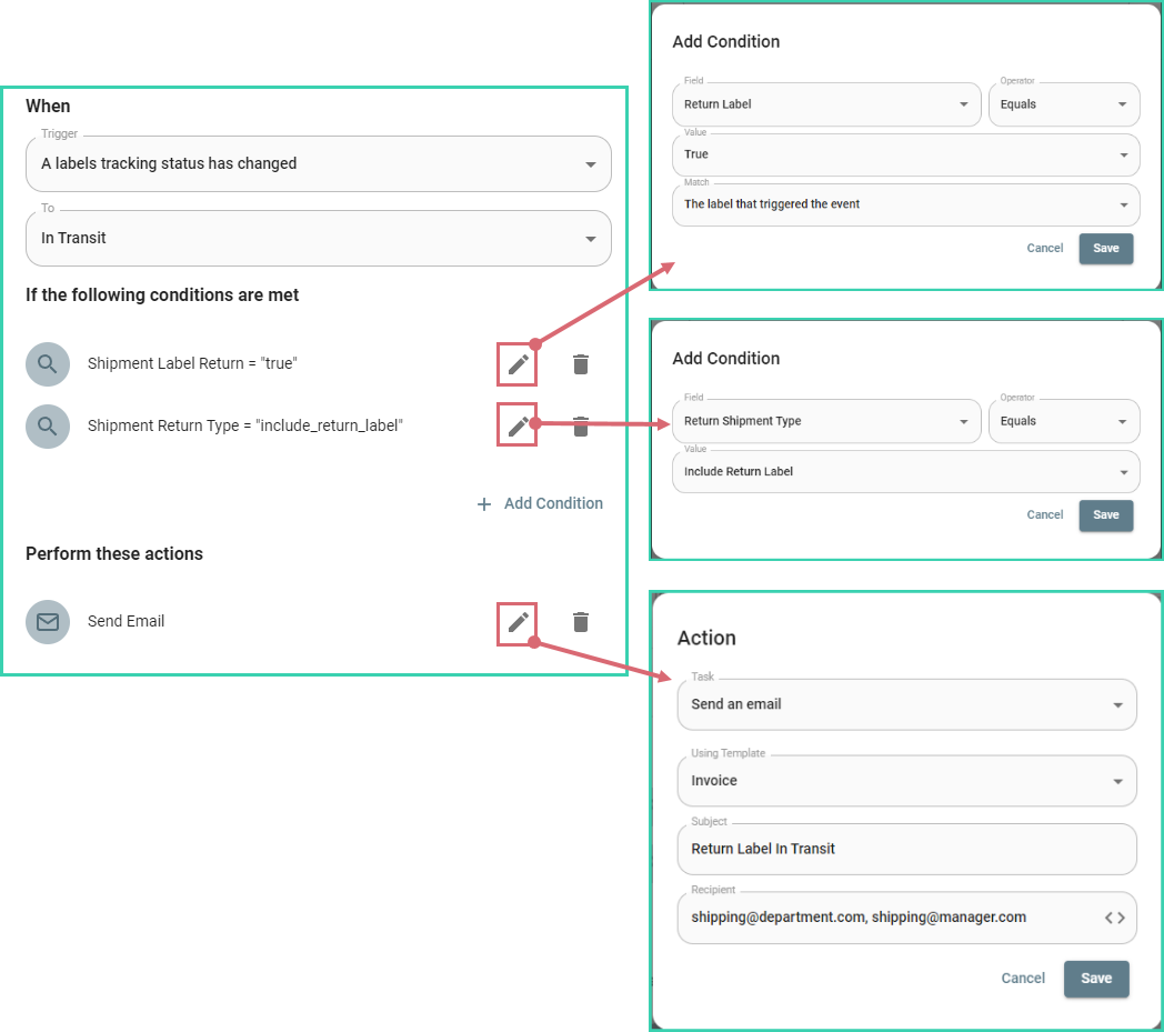 Automation to send email when a return label is in transit