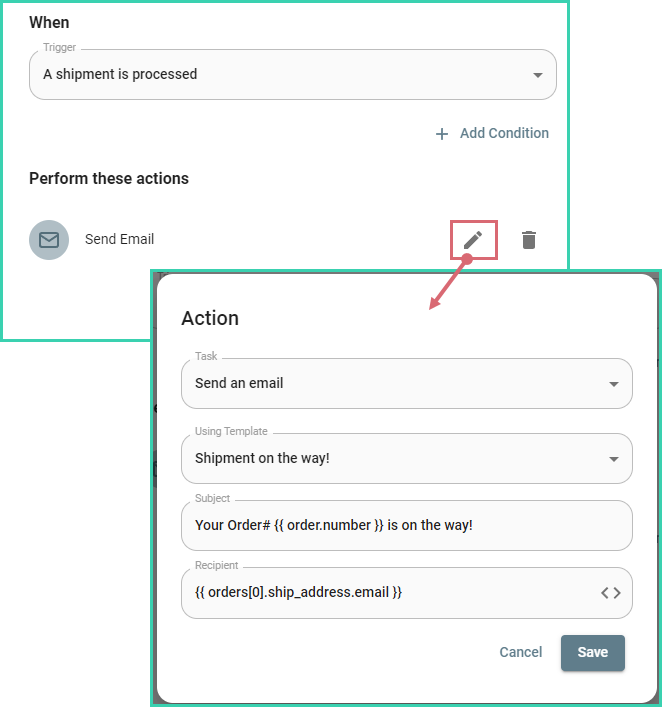 Automation to send an email when a shipment is processed