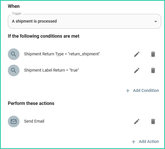 Completed automation for emailing return labels not included in shipment