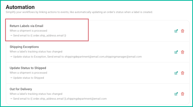 The new automation is shown in the list of automations