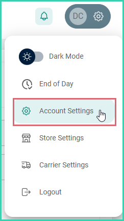 Settings menu with Account Settings selected