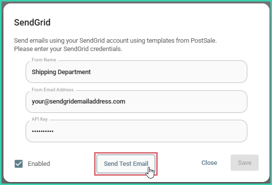 The Send Test Email button is being clicked.