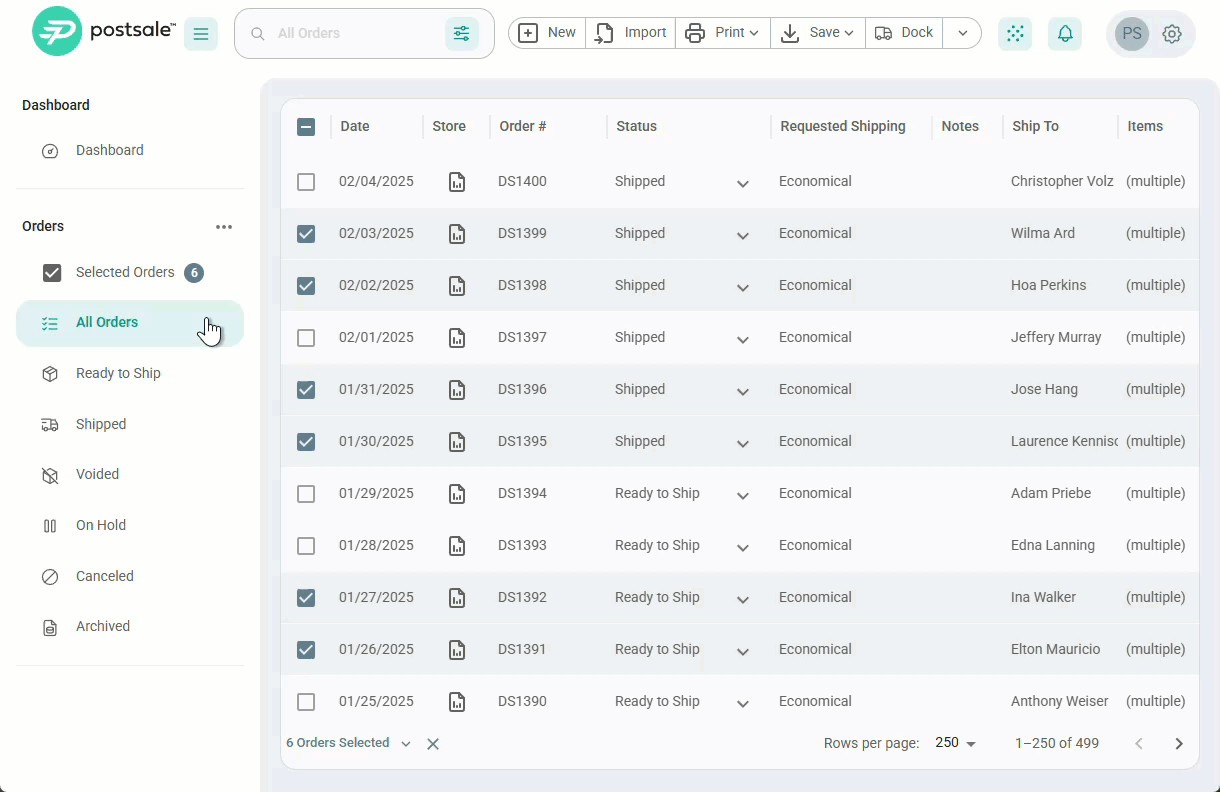 Pasted names to find orders.