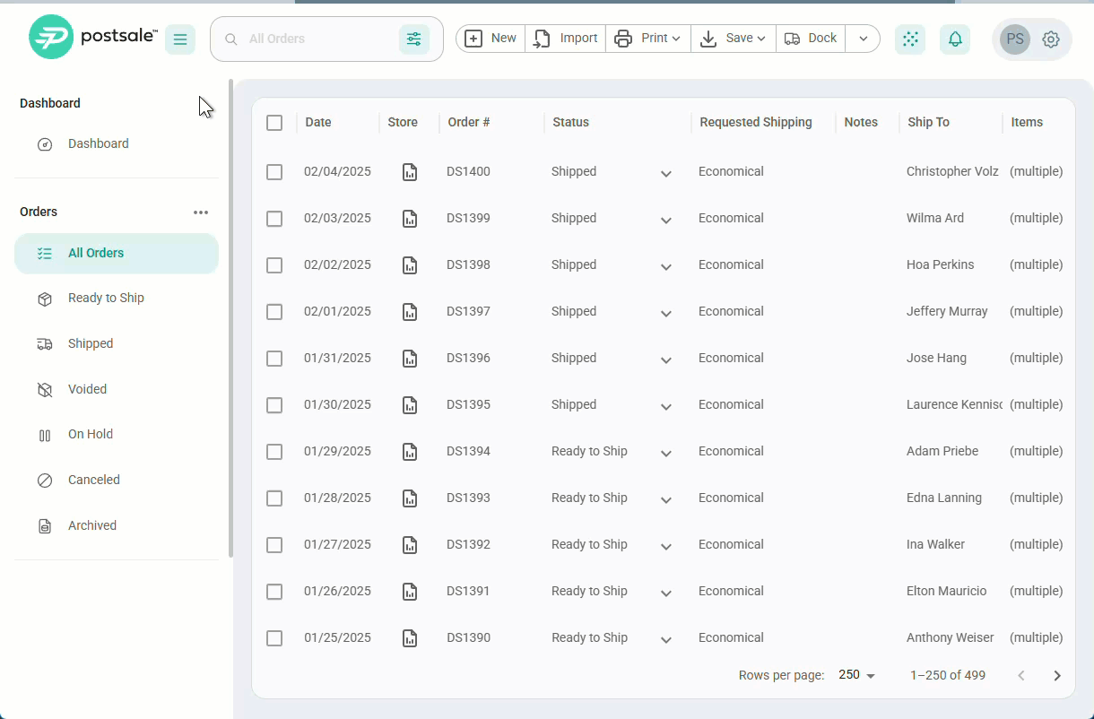 Right-click an order and select Copy Ship To Full Name from the shortcut menu