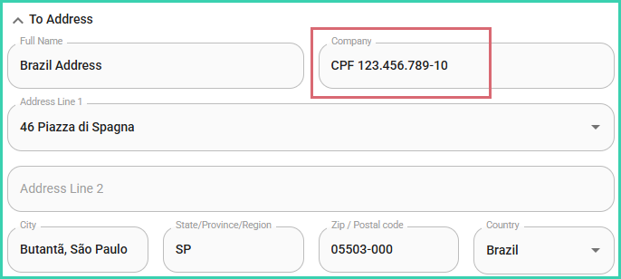 The CPF is shown in the Company fields of a Ship To address in the Dock.