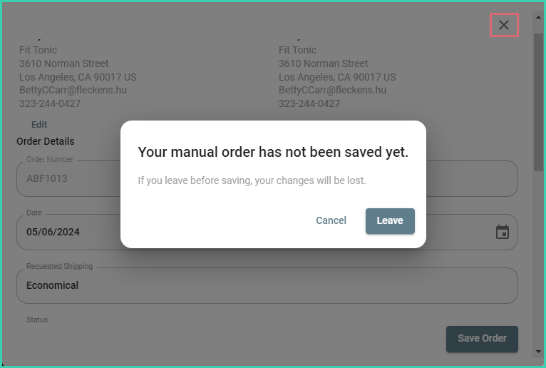 Confirmation dialog asking to Leave or Cancel unsaved changes