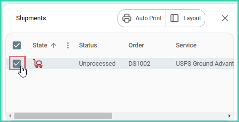 Shipment selected in the Dock panel