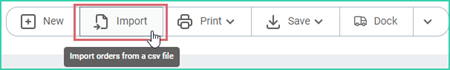 Import option selected in the Order Actions menu