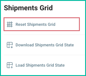Reset Shipments Grid link in account settings