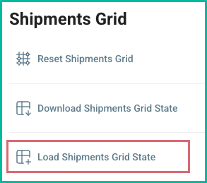Load Shipments Grid State link in account settings