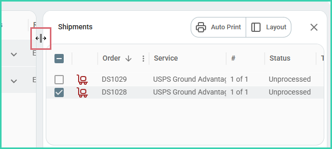 Dragging between the Orders Grid and Dock to resize the Dock.