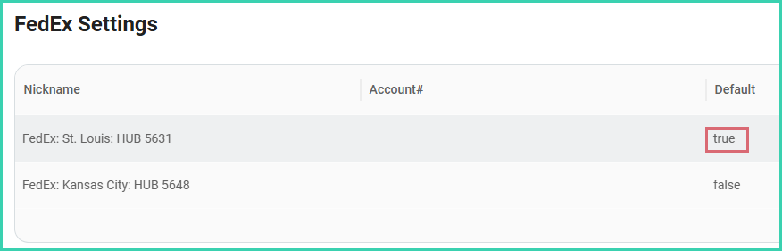 Carrier account now showing the default account indicator