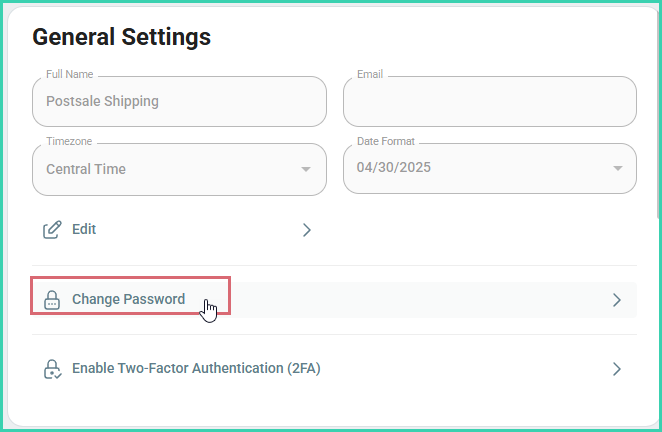 The change password link is being clicked.