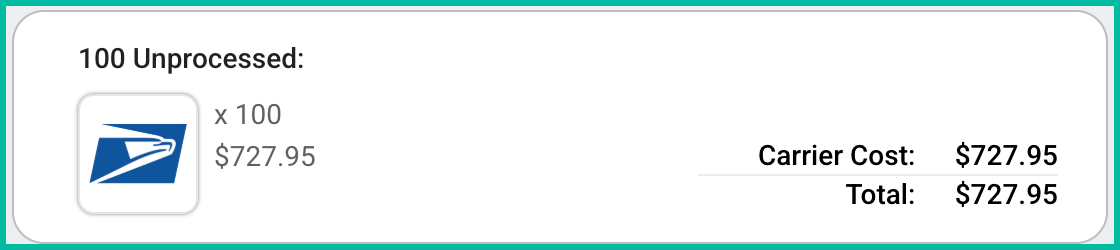 The rate selector shows the current cost to ship the 100 selected shipments.
