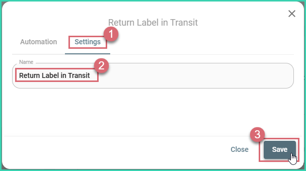 A name is entered for the automation in the settings tab.