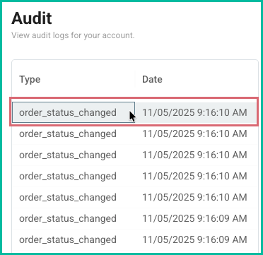 An order log has been selected in the list of available logs.