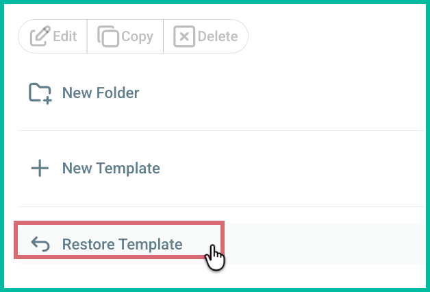 The restore template button is being clicked.