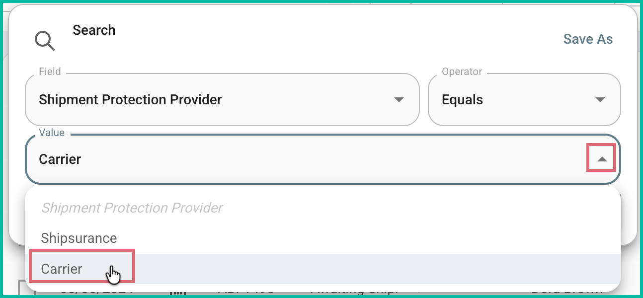 Carrier is being selected as the Value