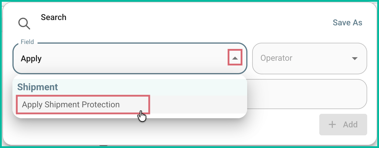 Apply shipment protection is being selected as the field.