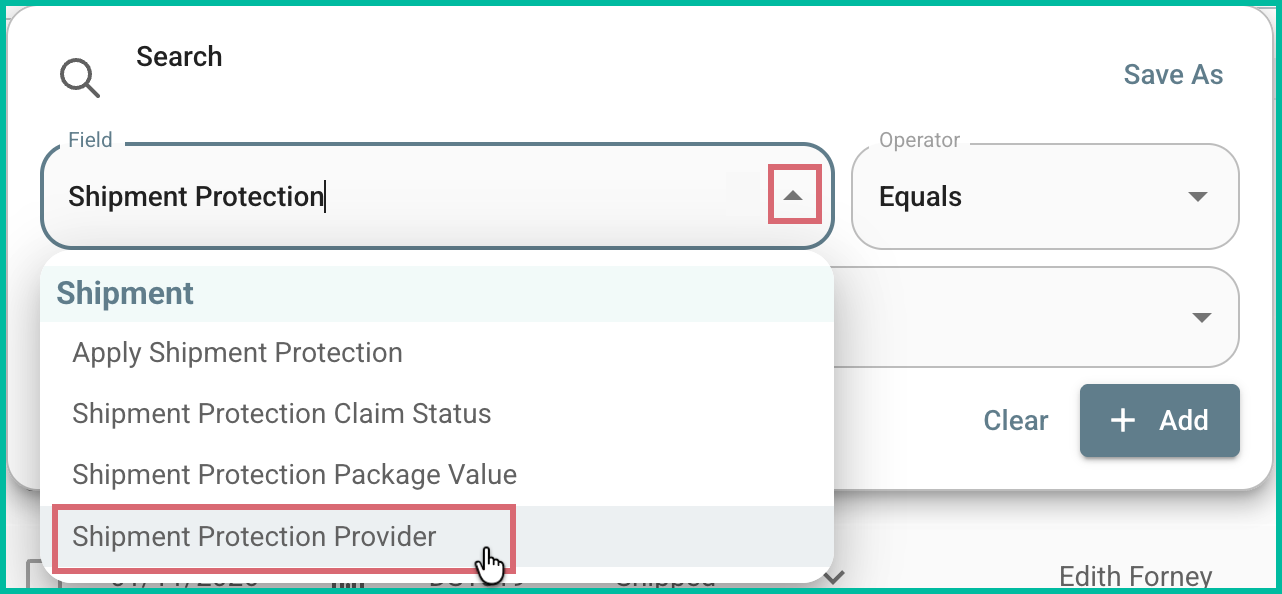 Shipment Protection provider is selected as the fields.