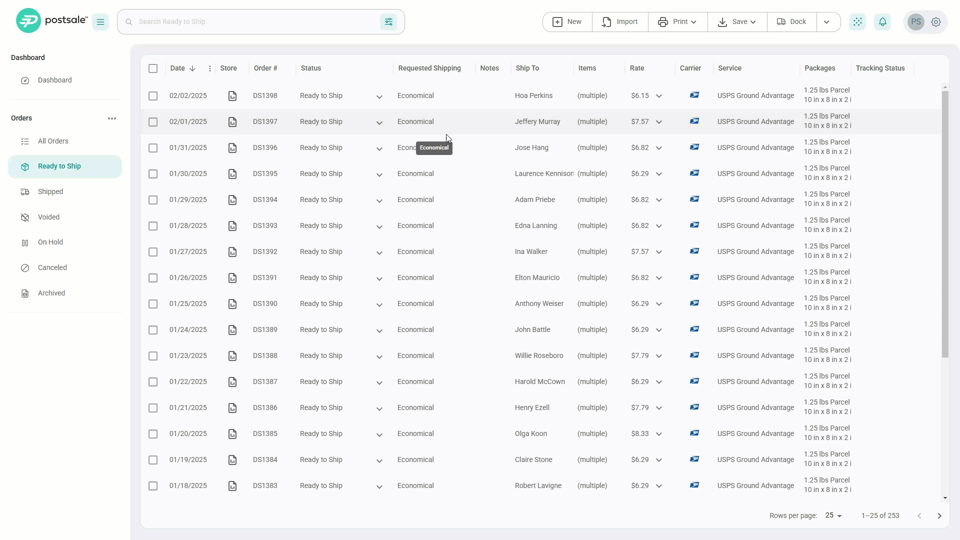 Selecting orders across different filters while selections persist