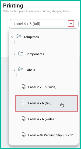 The template drop-down is expanded and a template is being selected.