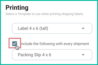 Include the following with every shipment checkbox enabled
