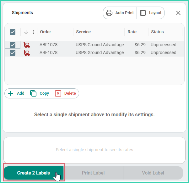 The create two labels button is being clicked.