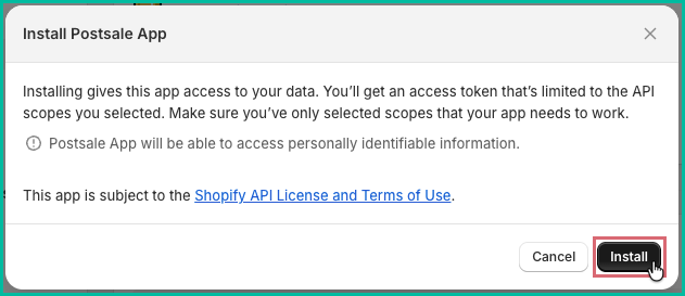 The install button is being clicked.