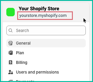 The Shopify store URL is shown.
