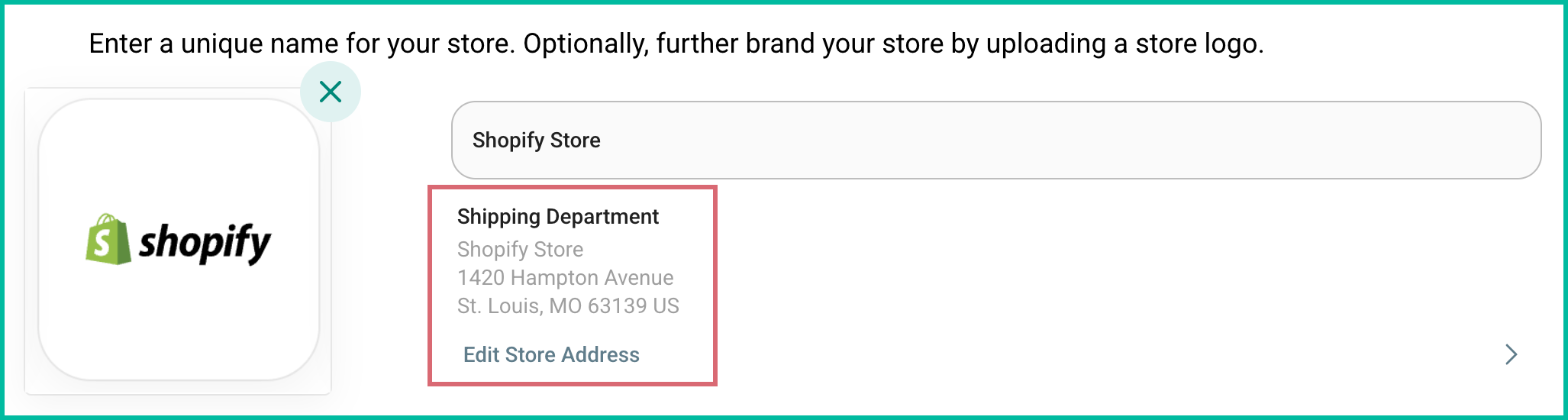 Store address displayed after being entered