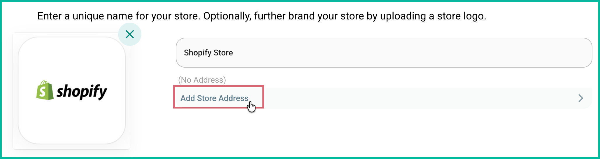 Add Store Address link in the Shopify store setup