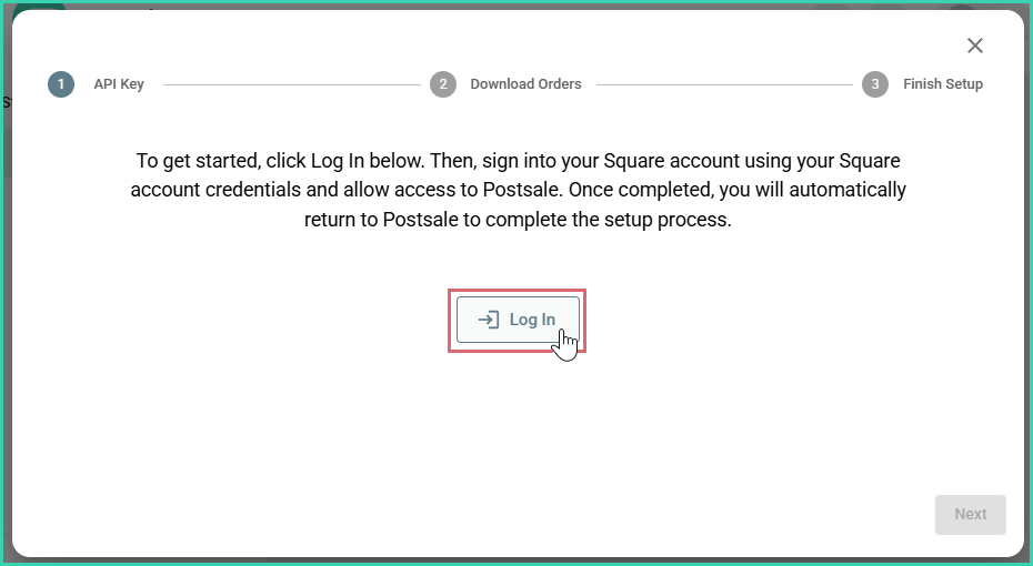 The log in button is being clicked in the square setup.