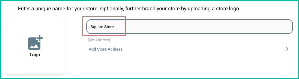 A store name has been entered into the store name field.