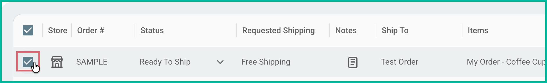 An order is selected.