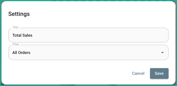 Total Sales widget settings with Title and Filter options
