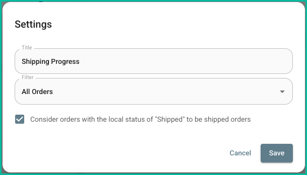 Shipping Progress widget settings with local status option