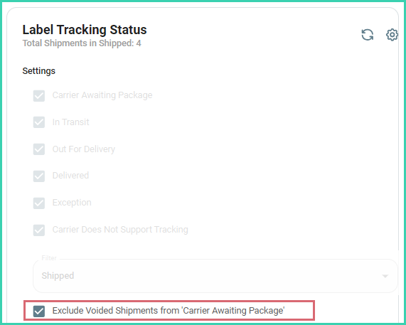 Widget setting to exclude voided shipments from Carrier Awaiting Package