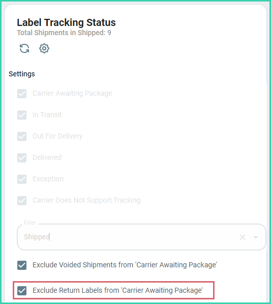 Widget setting to exclude return labels from Carrier Awaiting Package