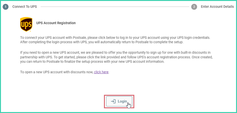The login button is being clicked to open the UPS website in order to log in.