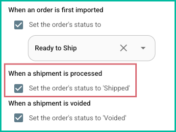 Checkbox to set order status to Shipped when a shipment is processed
